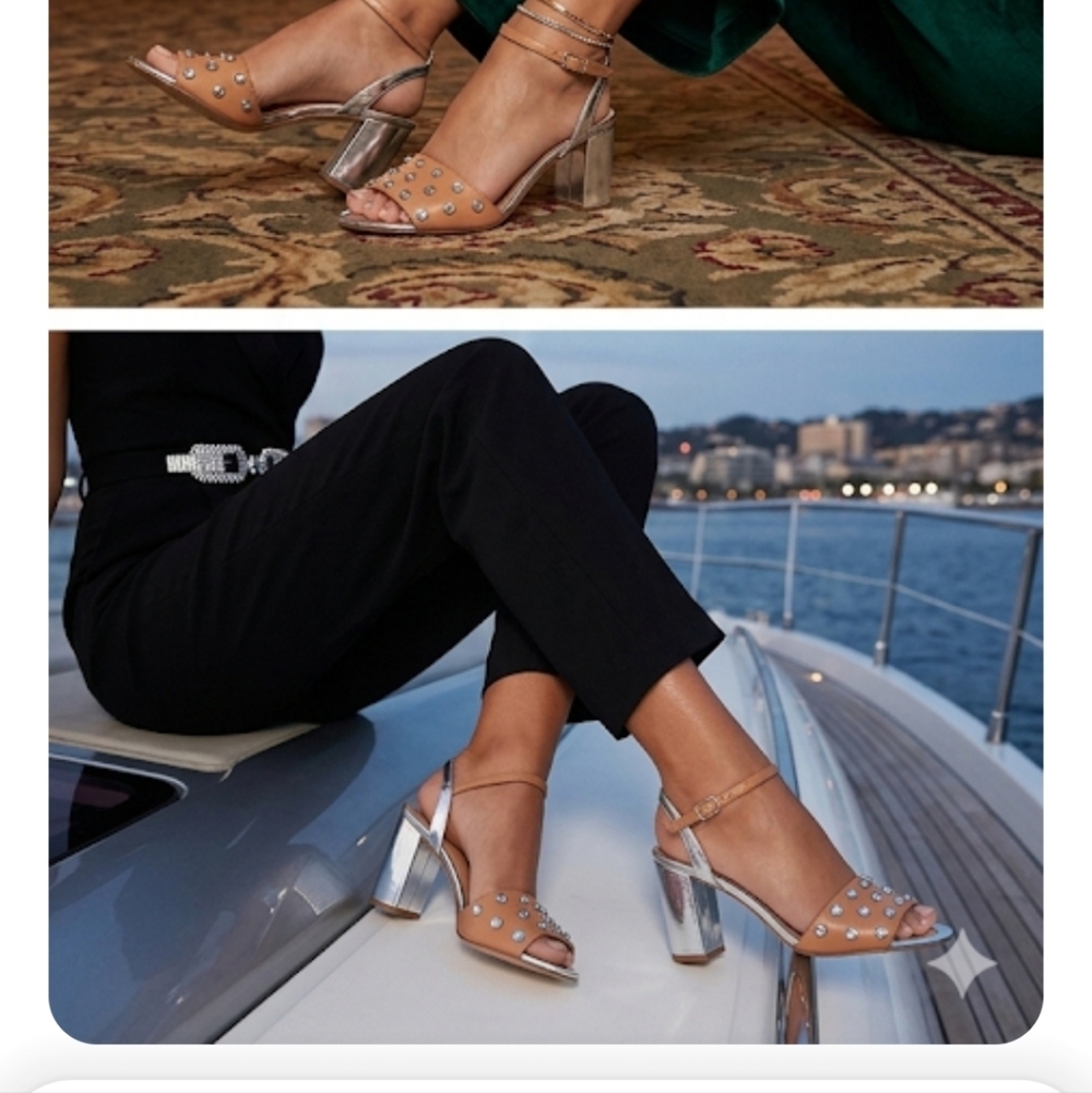 Banana Republic Silver and Tan Studded Heels